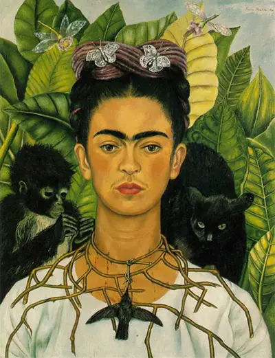 Self-Portrait with Thorn Necklace and Hummingbird (Zelfportret met doornhalsband en kolibrie) Frida Kahlo